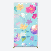 Aperturee - Aperturee Blue Colorful Floral Bubbles Birthday Rectangle Backdrop